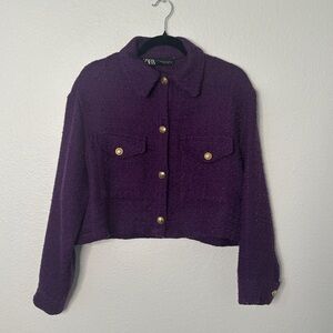 Zara Women's Deep Purple Blazer with Gold Buttons